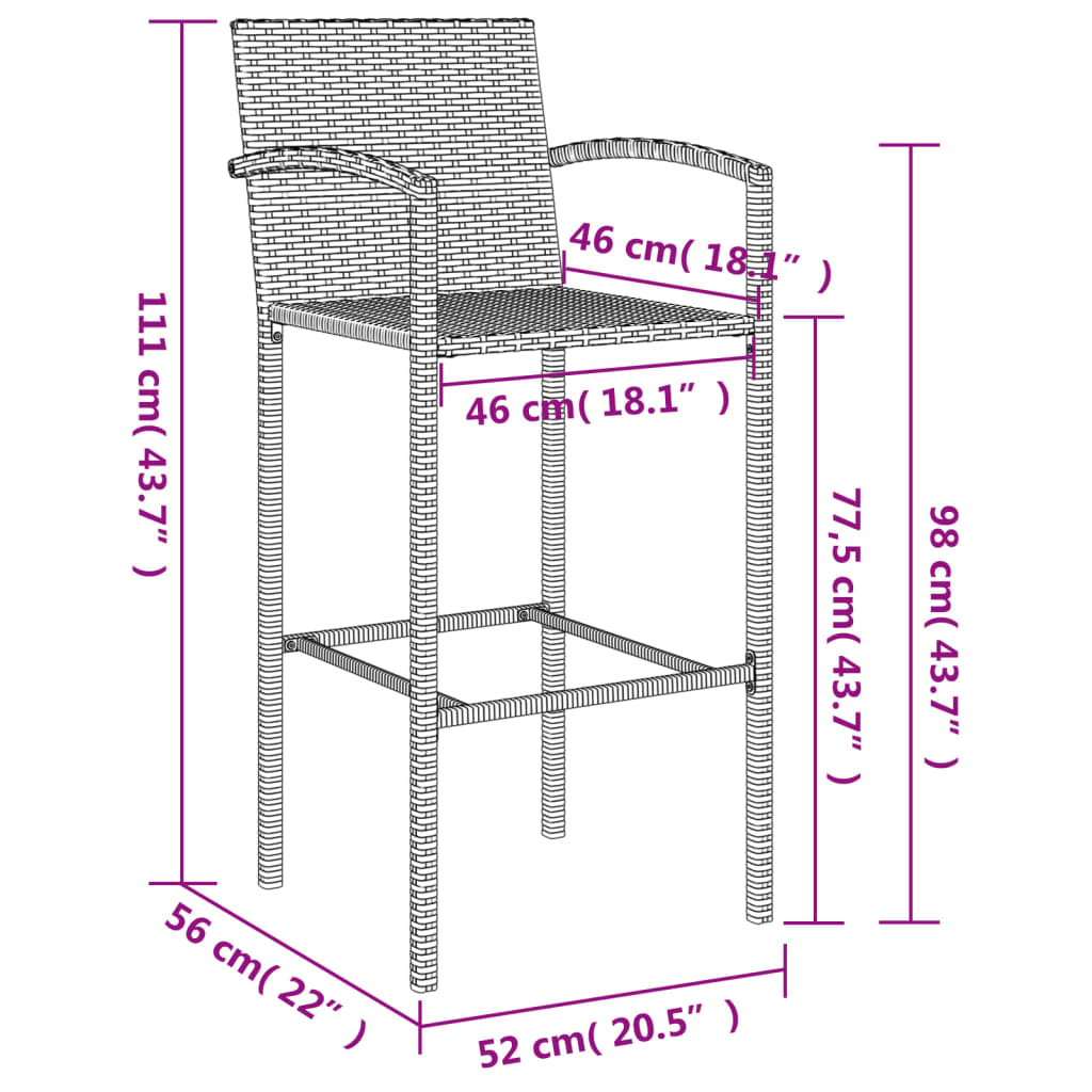 vidaXL 5-delige Tuinbarset poly rattan grijs