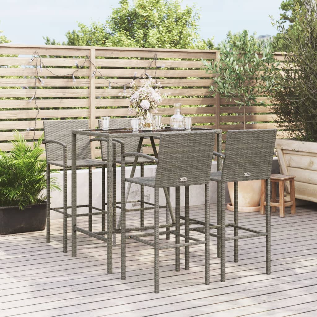 vidaXL 5-delige Tuinbarset poly rattan grijs