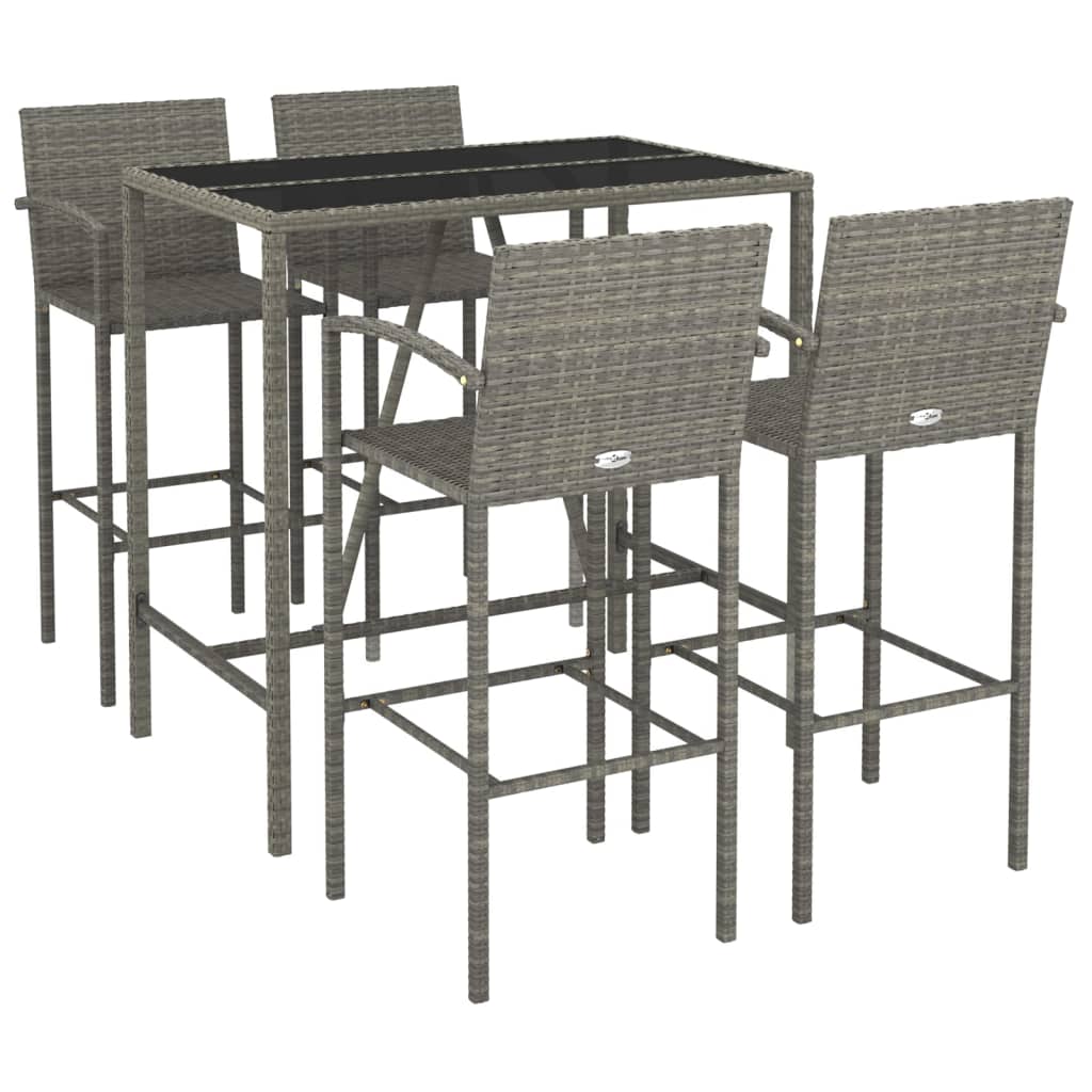 vidaXL 5-delige Tuinbarset poly rattan grijs