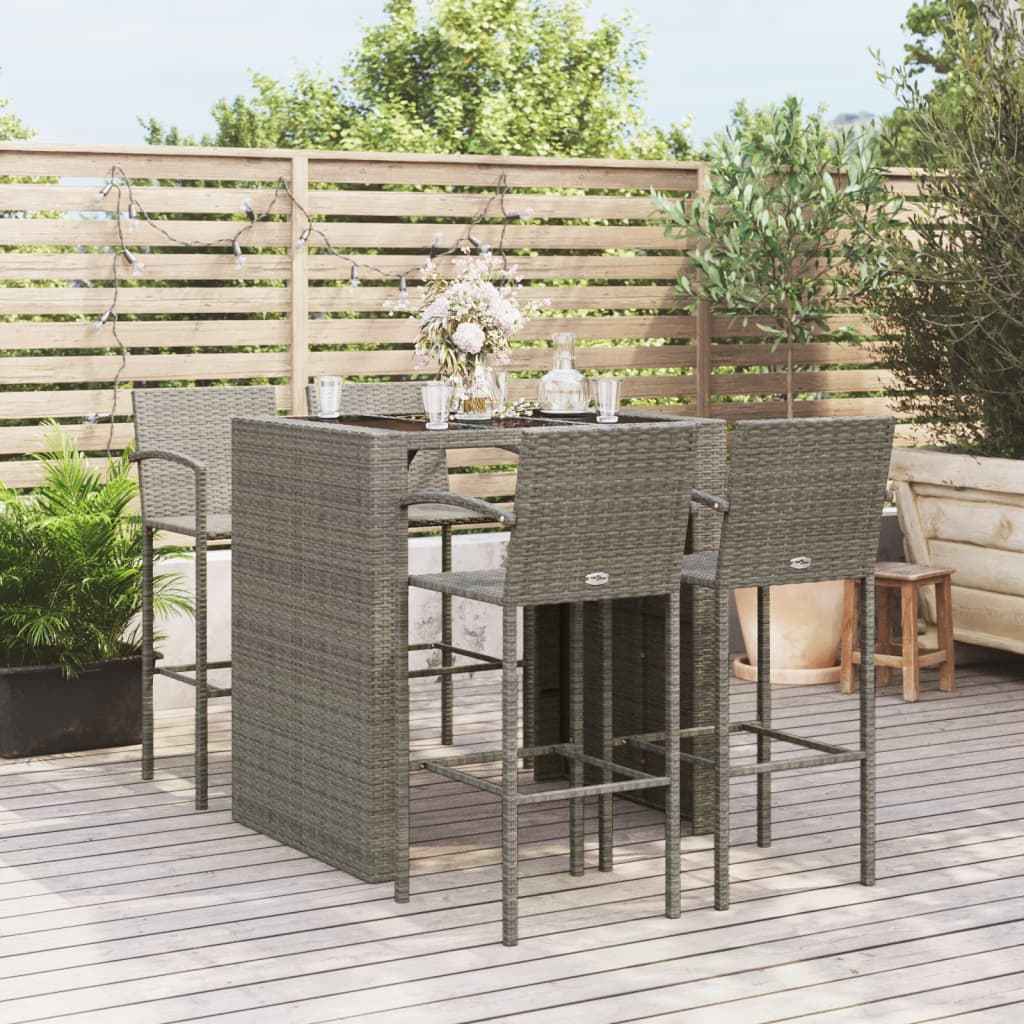 vidaXL 5-delige Tuinbarset poly rattan grijs