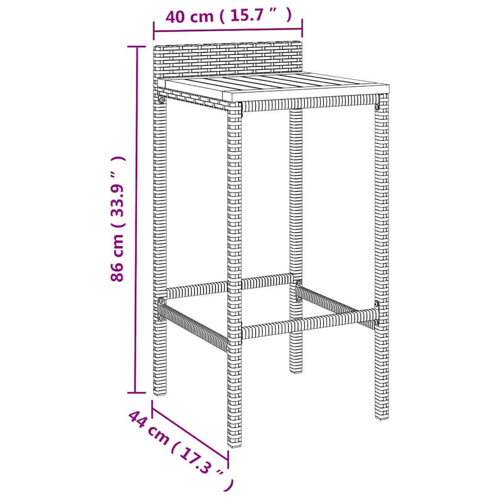 vidaXL 7-delige Tuinbarset poly rattan en massief acaciahout grijs