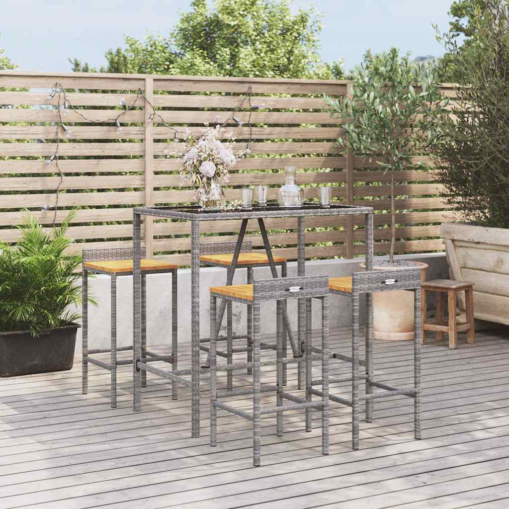 vidaXL 7-delige Tuinbarset poly rattan en massief acaciahout grijs