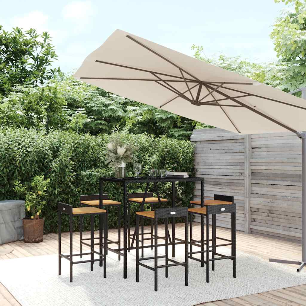 vidaXL 7-delige Tuinbarset poly rattan en massief acaciahout grijs
