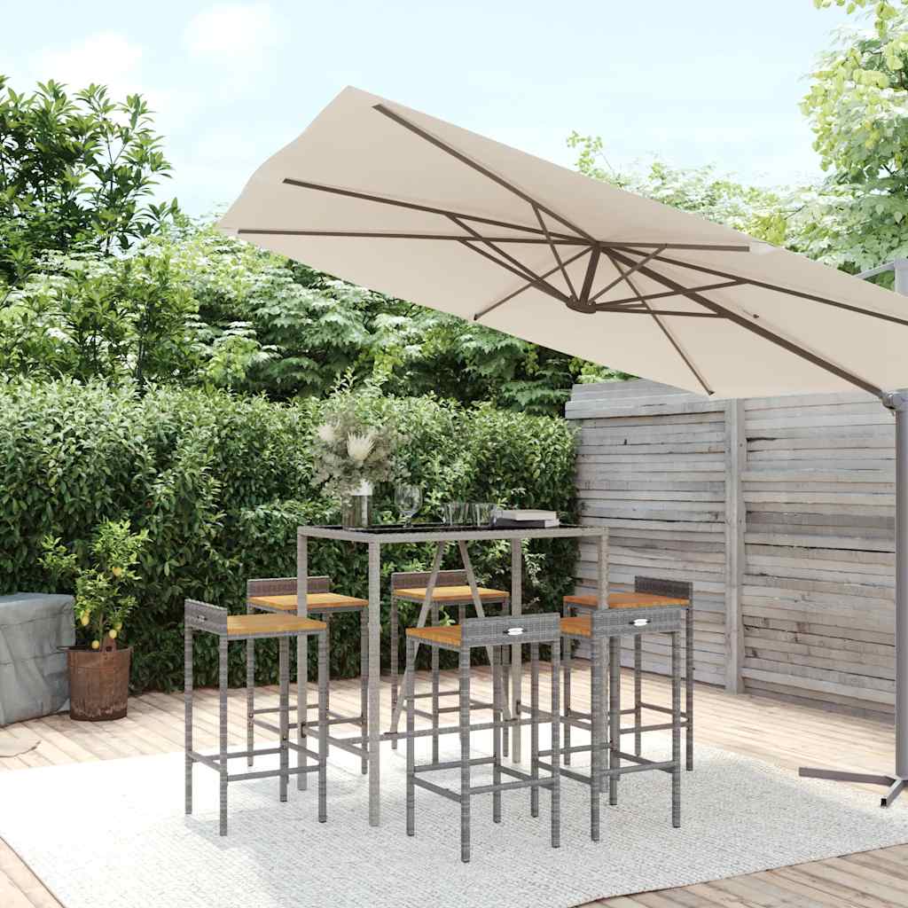 vidaXL 7-delige Tuinbarset poly rattan en massief acaciahout grijs