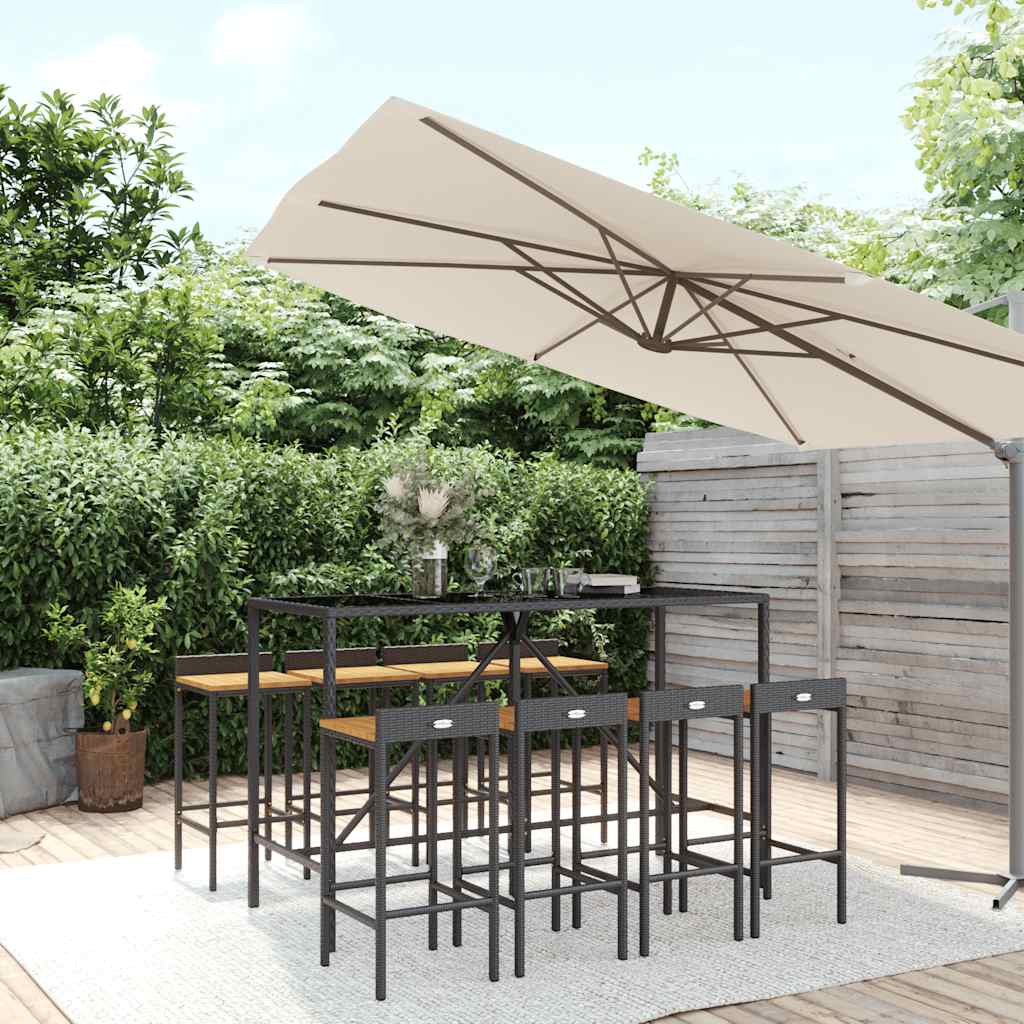 vidaXL 7-delige Tuinbarset poly rattan en massief acaciahout grijs