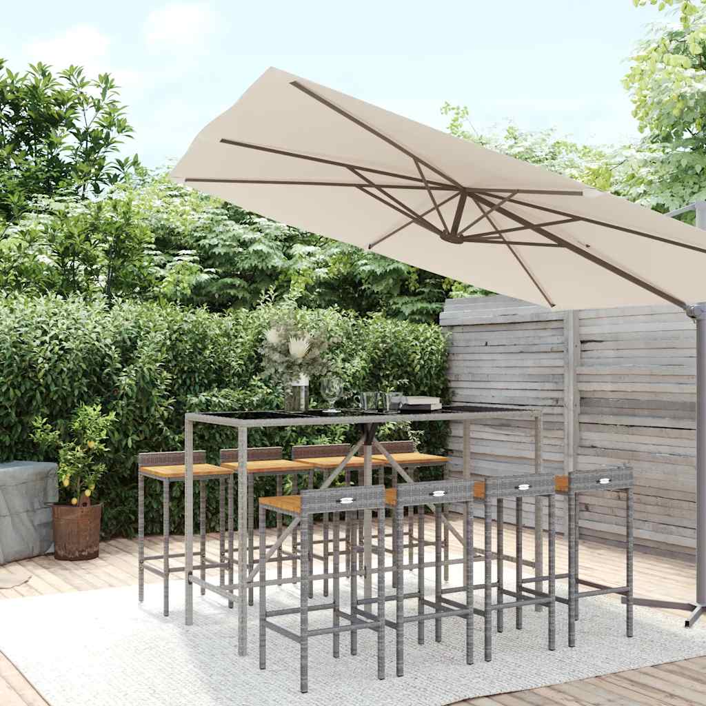vidaXL 7-delige Tuinbarset poly rattan en massief acaciahout grijs