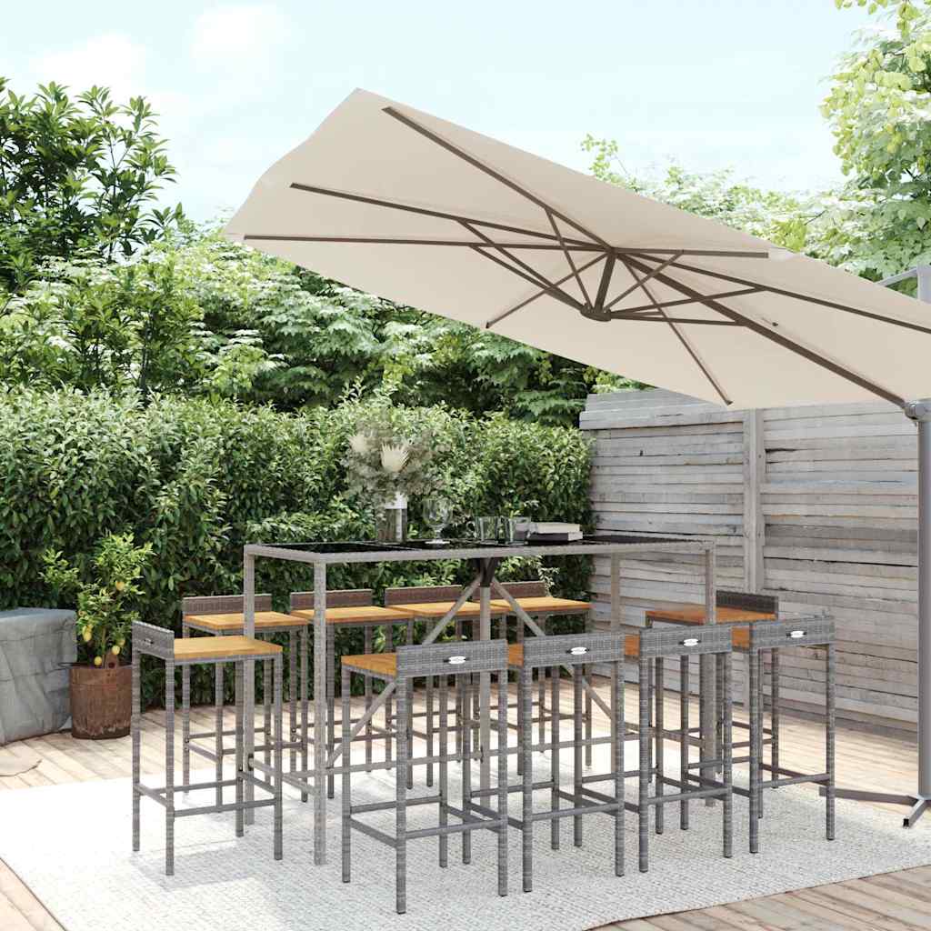 vidaXL 7-delige Tuinbarset poly rattan en massief acaciahout grijs