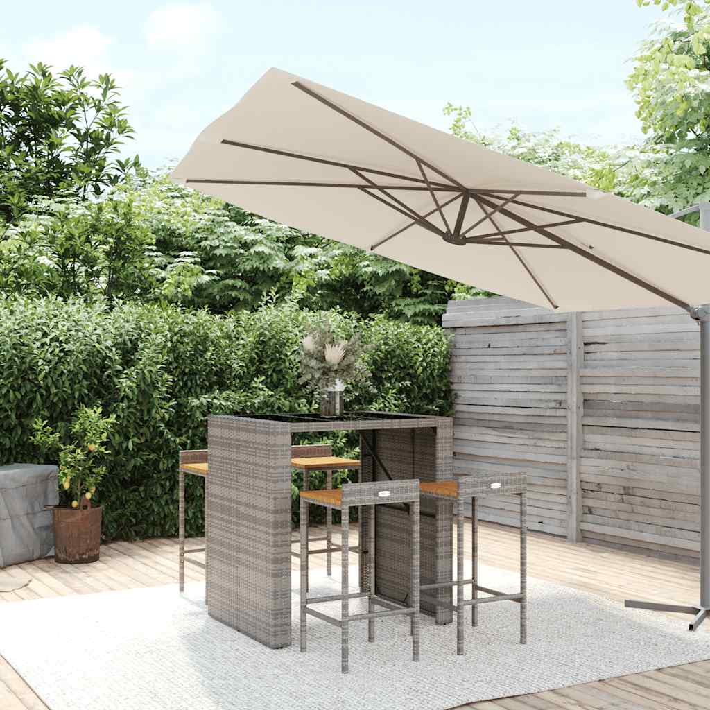 vidaXL 7-delige Tuinbarset poly rattan en massief acaciahout grijs