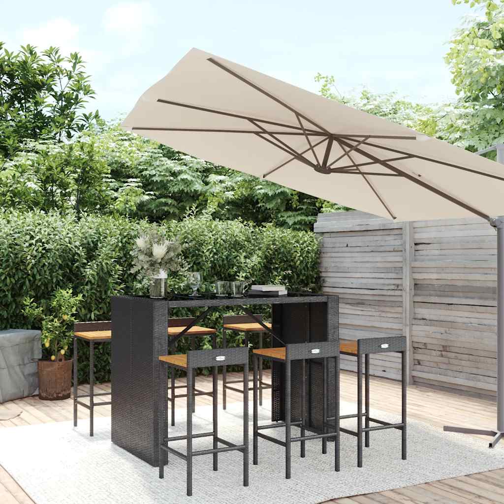 vidaXL 7-delige Tuinbarset poly rattan en massief acaciahout grijs