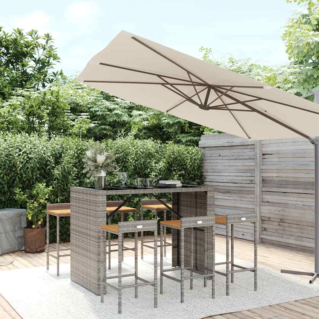 vidaXL 7-delige Tuinbarset poly rattan en massief acaciahout grijs