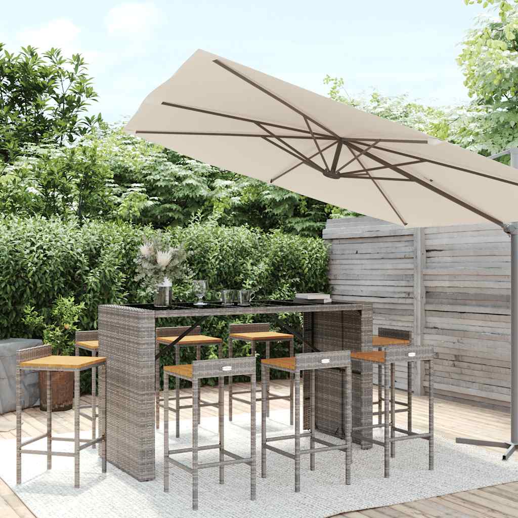 vidaXL 7-delige Tuinbarset poly rattan en massief acaciahout grijs