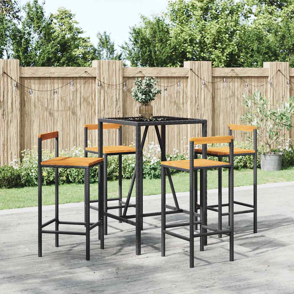 vidaXL 5-delige Tuinbarset poly rattan en massief acaciahout grijs