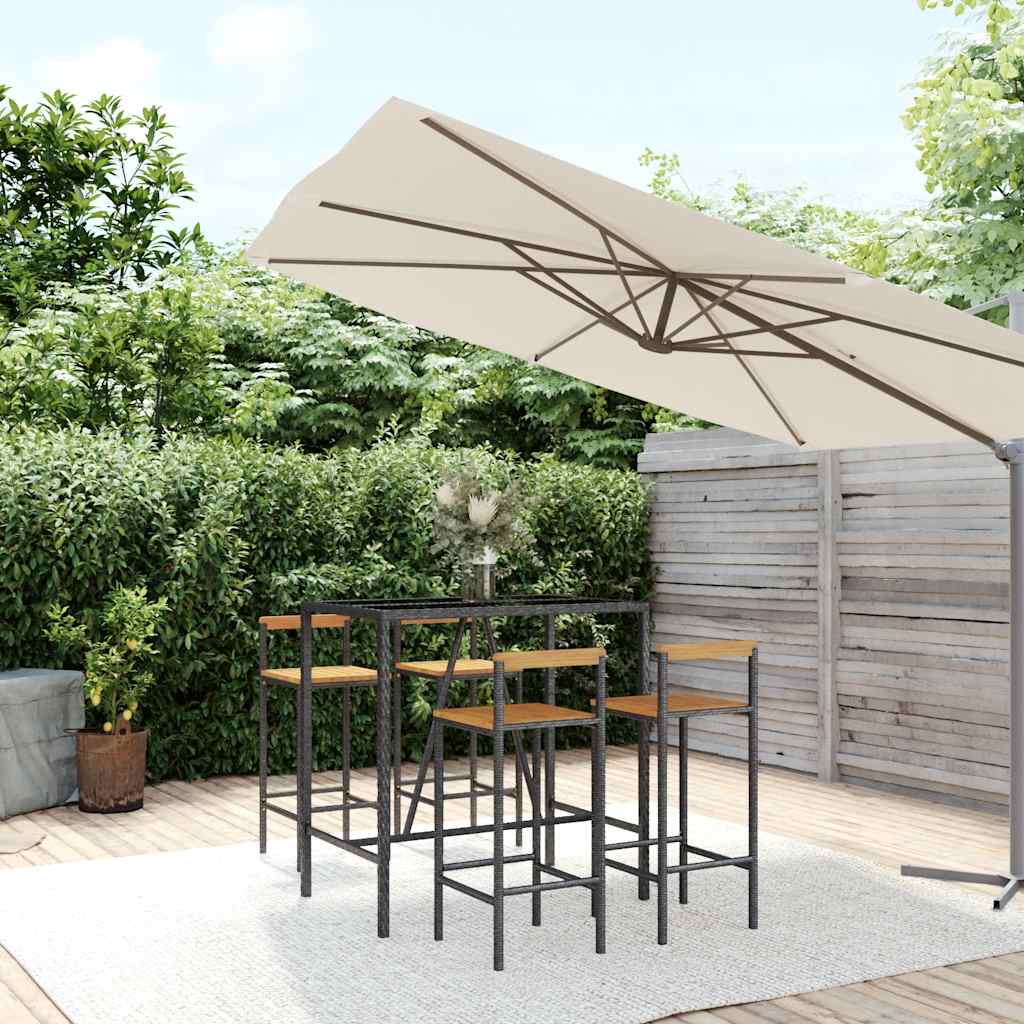 vidaXL 5-delige Tuinbarset poly rattan en massief acaciahout grijs
