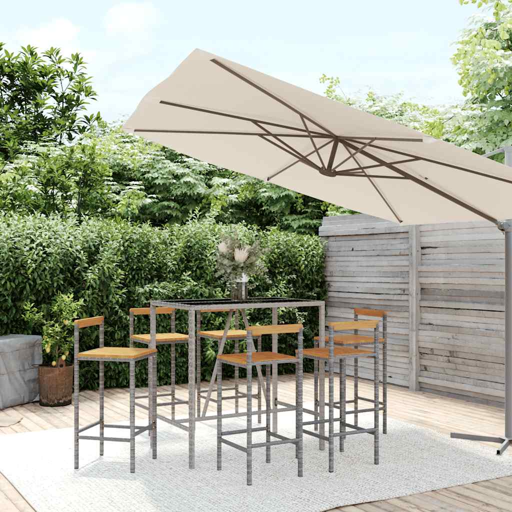 vidaXL 5-delige Tuinbarset poly rattan en massief acaciahout grijs