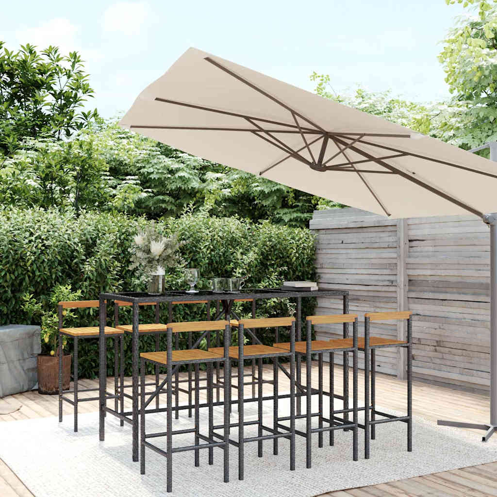 vidaXL 5-delige Tuinbarset poly rattan en massief acaciahout grijs
