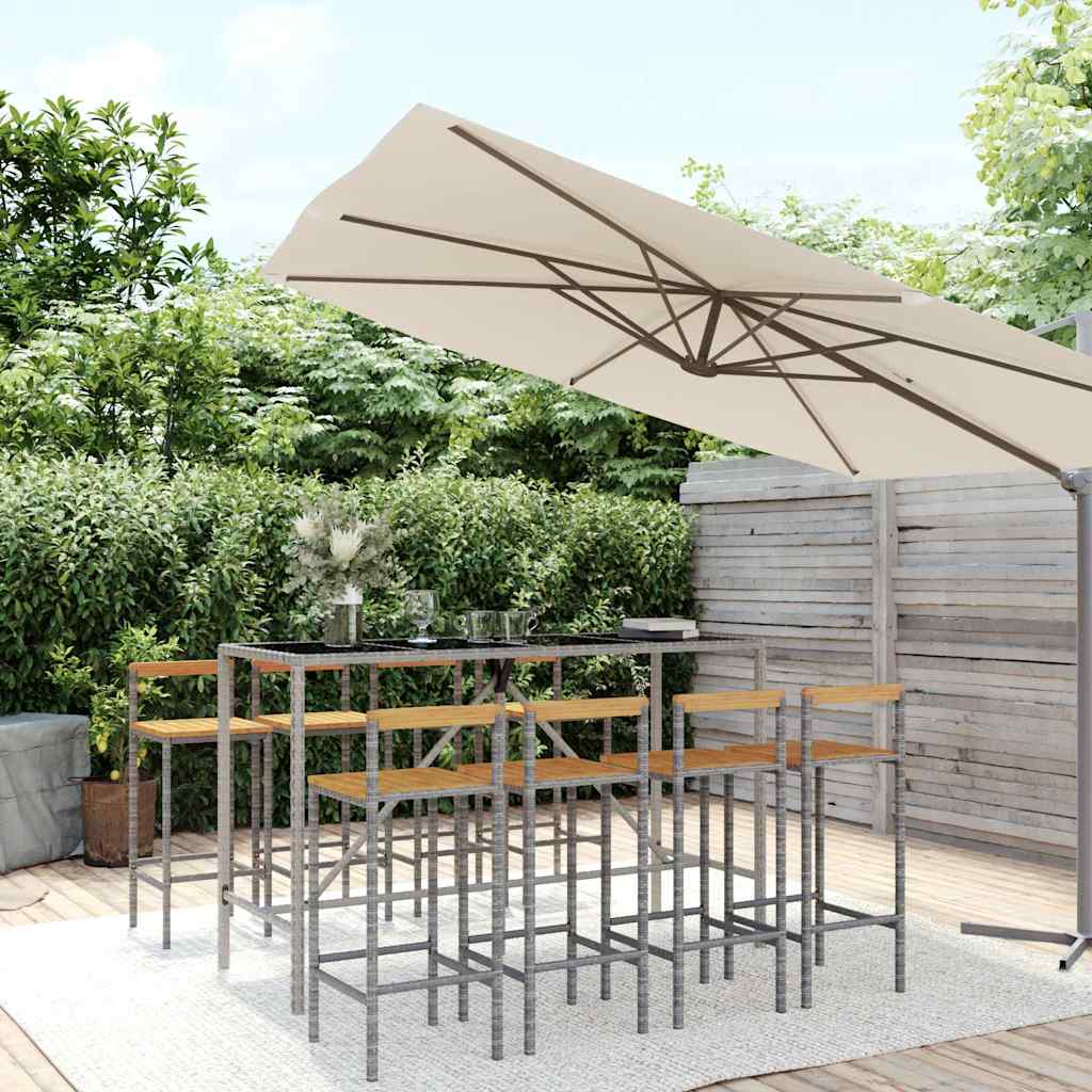 vidaXL 5-delige Tuinbarset poly rattan en massief acaciahout grijs