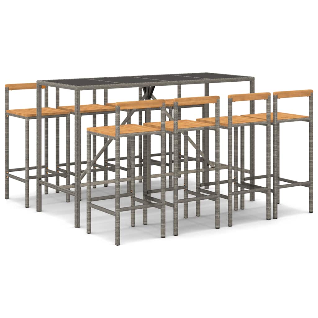 vidaXL 5-delige Tuinbarset poly rattan en massief acaciahout grijs