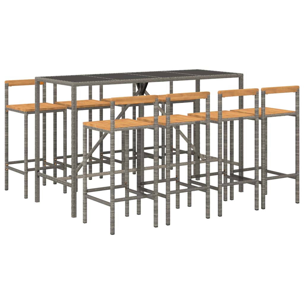 vidaXL 5-delige Tuinbarset poly rattan en massief acaciahout grijs