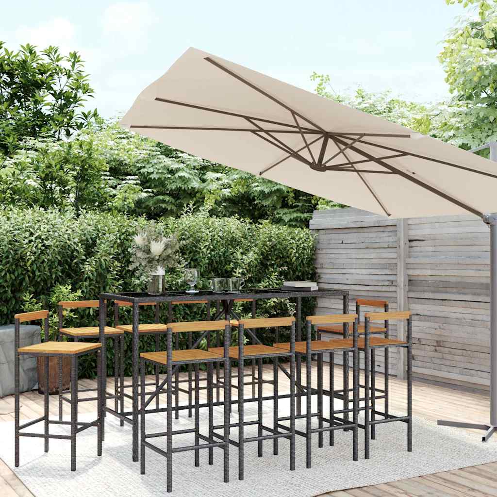 vidaXL 5-delige Tuinbarset poly rattan en massief acaciahout grijs
