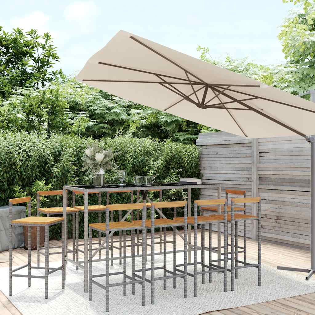 vidaXL 5-delige Tuinbarset poly rattan en massief acaciahout grijs