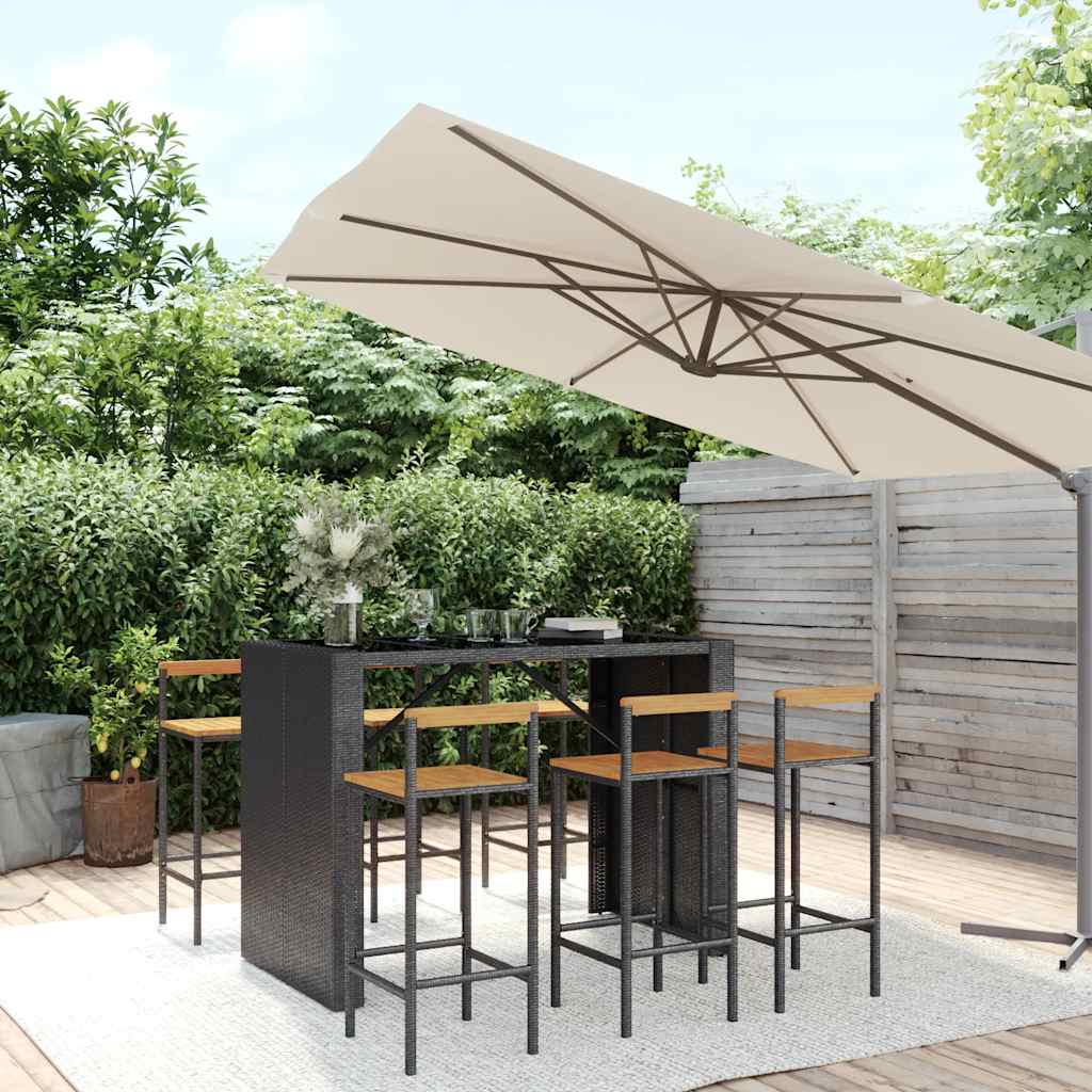 vidaXL 5-delige Tuinbarset poly rattan en massief acaciahout zwart
