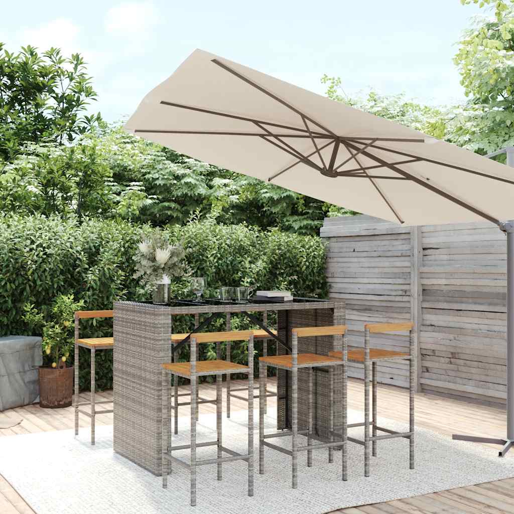 vidaXL 5-delige Tuinbarset poly rattan en massief acaciahout zwart
