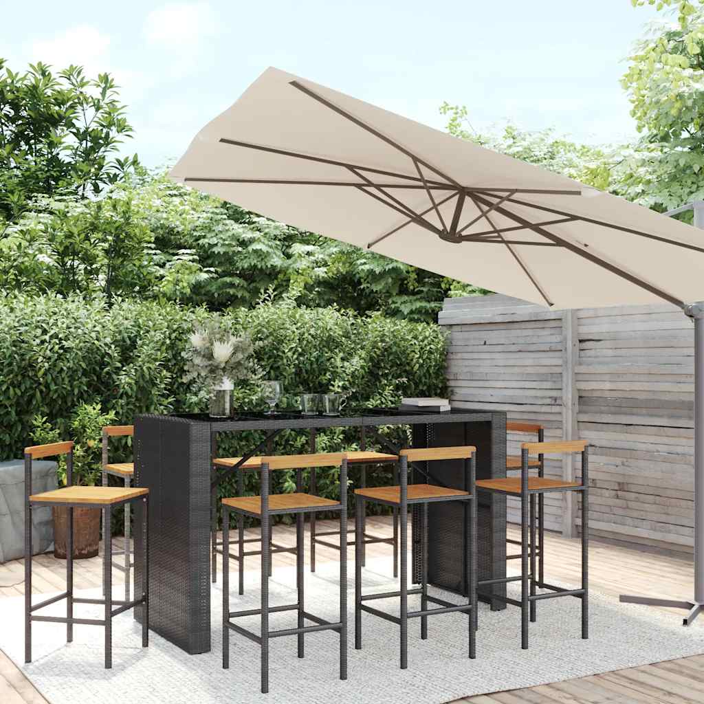 vidaXL 5-delige Tuinbarset poly rattan en massief acaciahout zwart