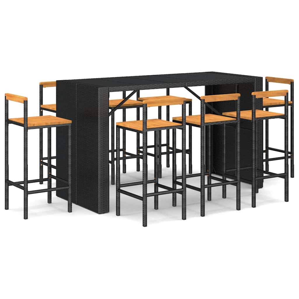 vidaXL 5-delige Tuinbarset poly rattan en massief acaciahout zwart
