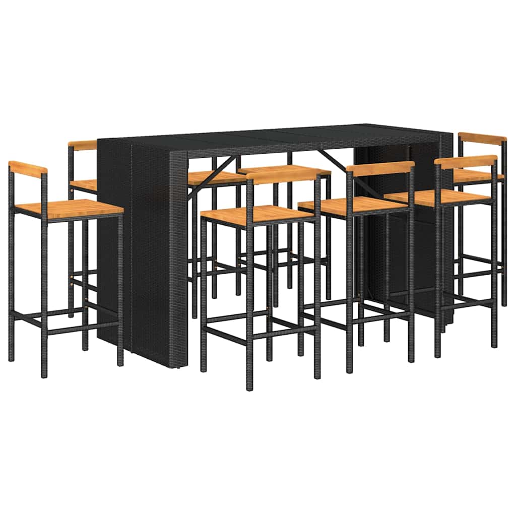 vidaXL 5-delige Tuinbarset poly rattan en massief acaciahout zwart