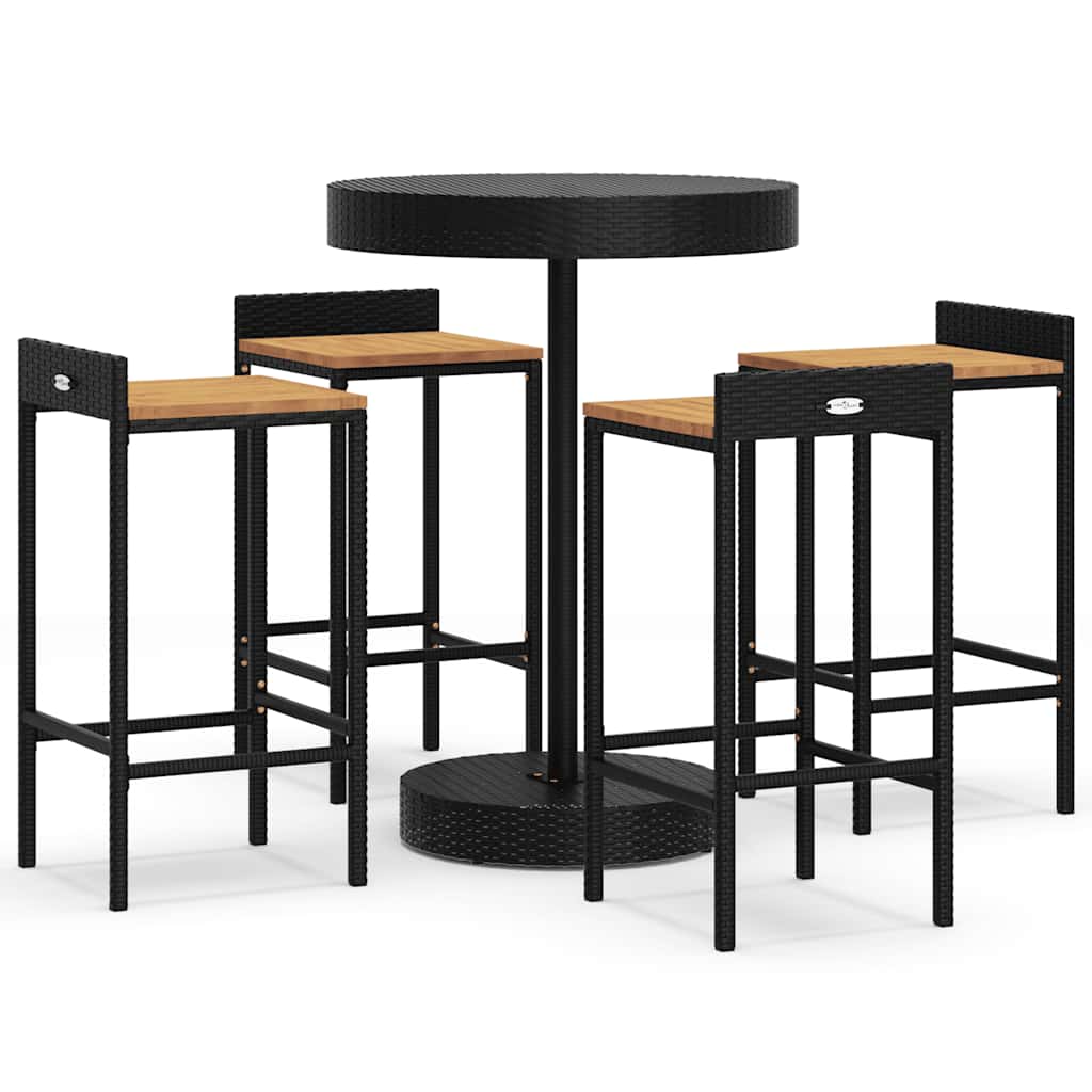 vidaXL 5-delige Tuinbarset poly rattan en massief acaciahout zwart
