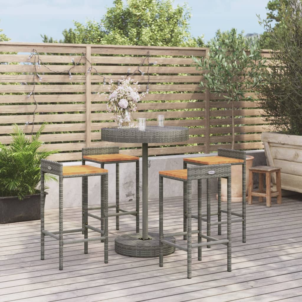 vidaXL 5-delige Tuinbarset poly rattan en massief acaciahout zwart