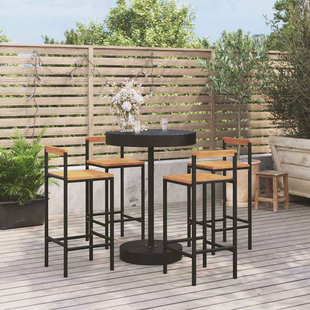 vidaXL 5-delige Tuinbarset poly rattan en massief acaciahout grijs