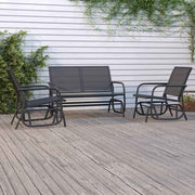 vidaXL 3-delige Loungeset schommel aluminium textileen zwart
