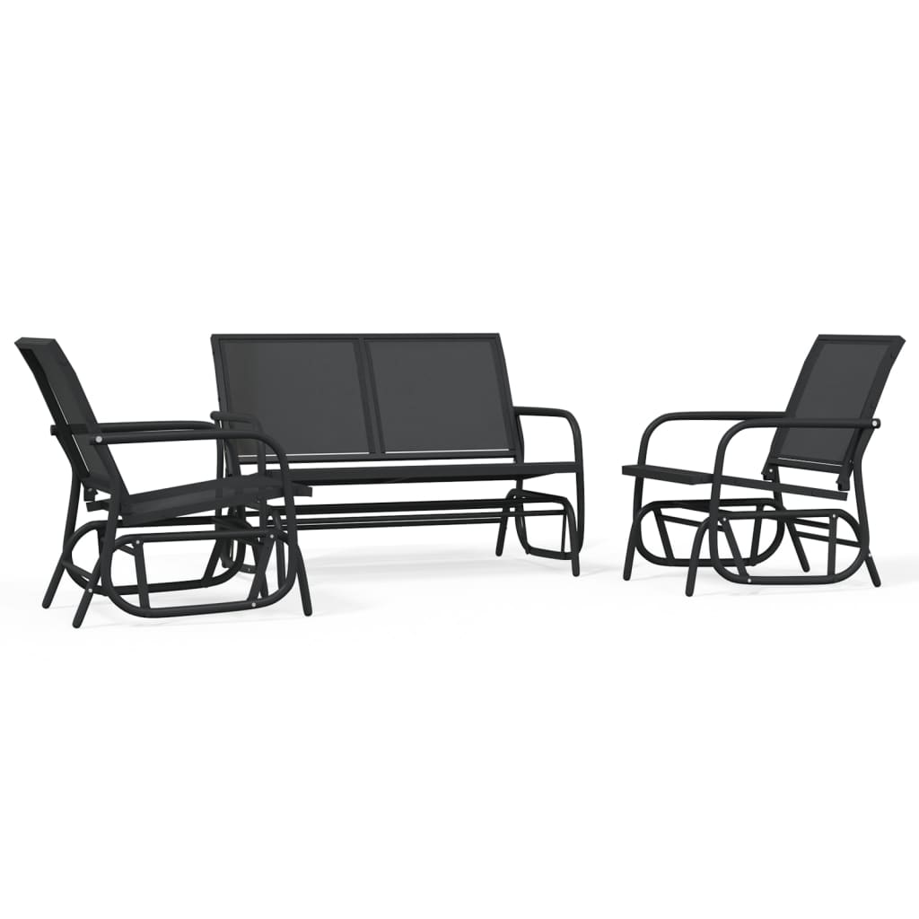 vidaXL 3-delige Loungeset schommel aluminium textileen zwart