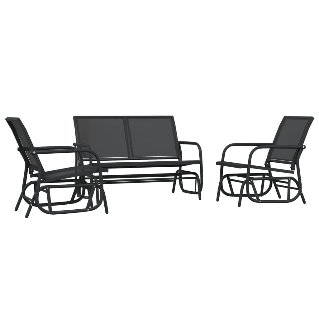 vidaXL 3-delige Loungeset schommel aluminium textileen zwart