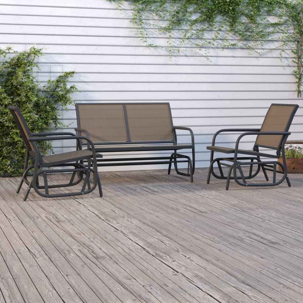 vidaXL 3-delige Loungeset schommel aluminium textileen zwart