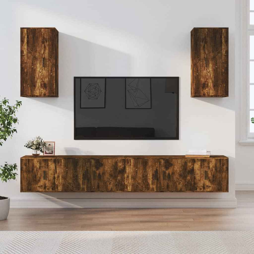 vidaXL 6-delige Tv-meubelset bewerkt hout wit