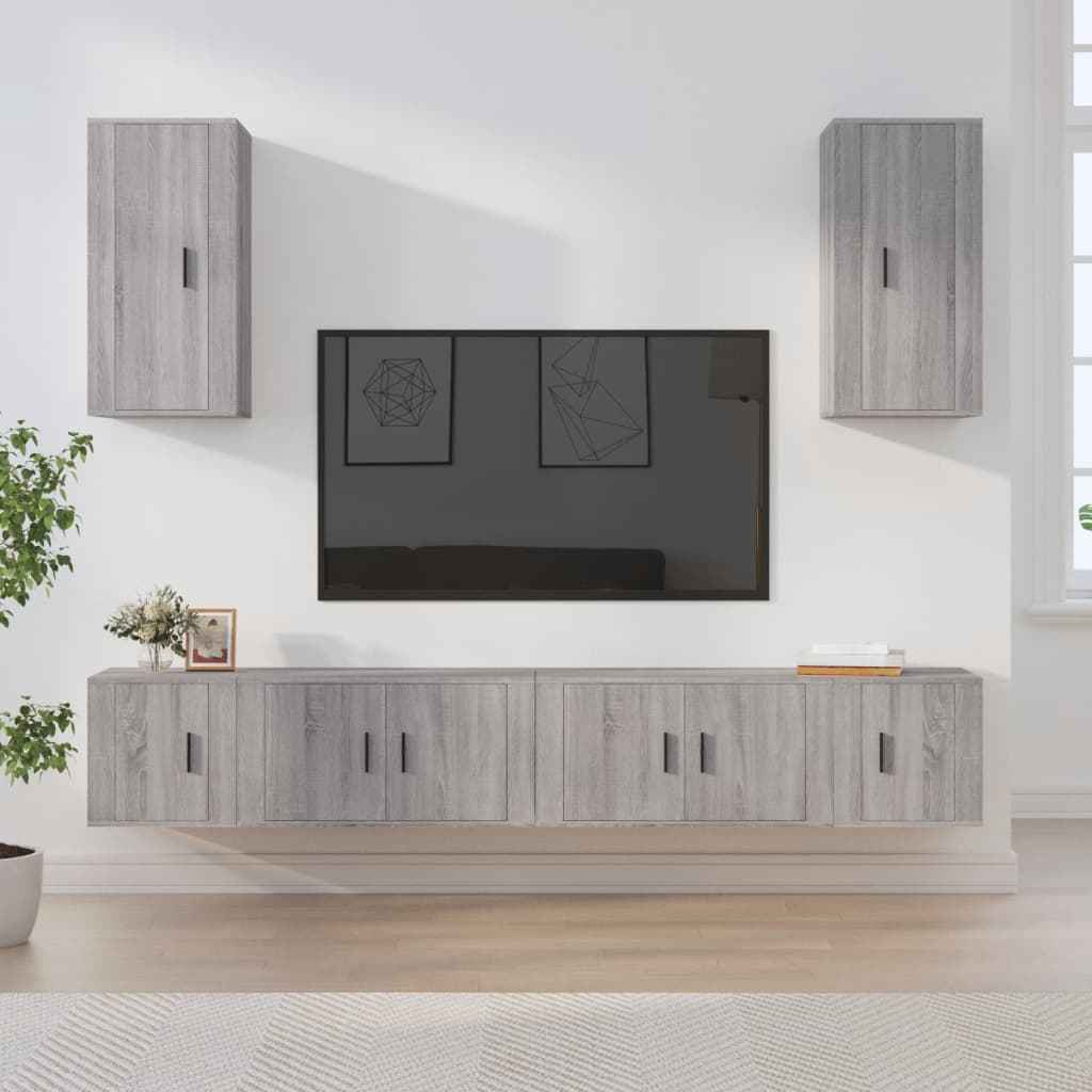 vidaXL 6-delige Tv-meubelset bewerkt hout wit