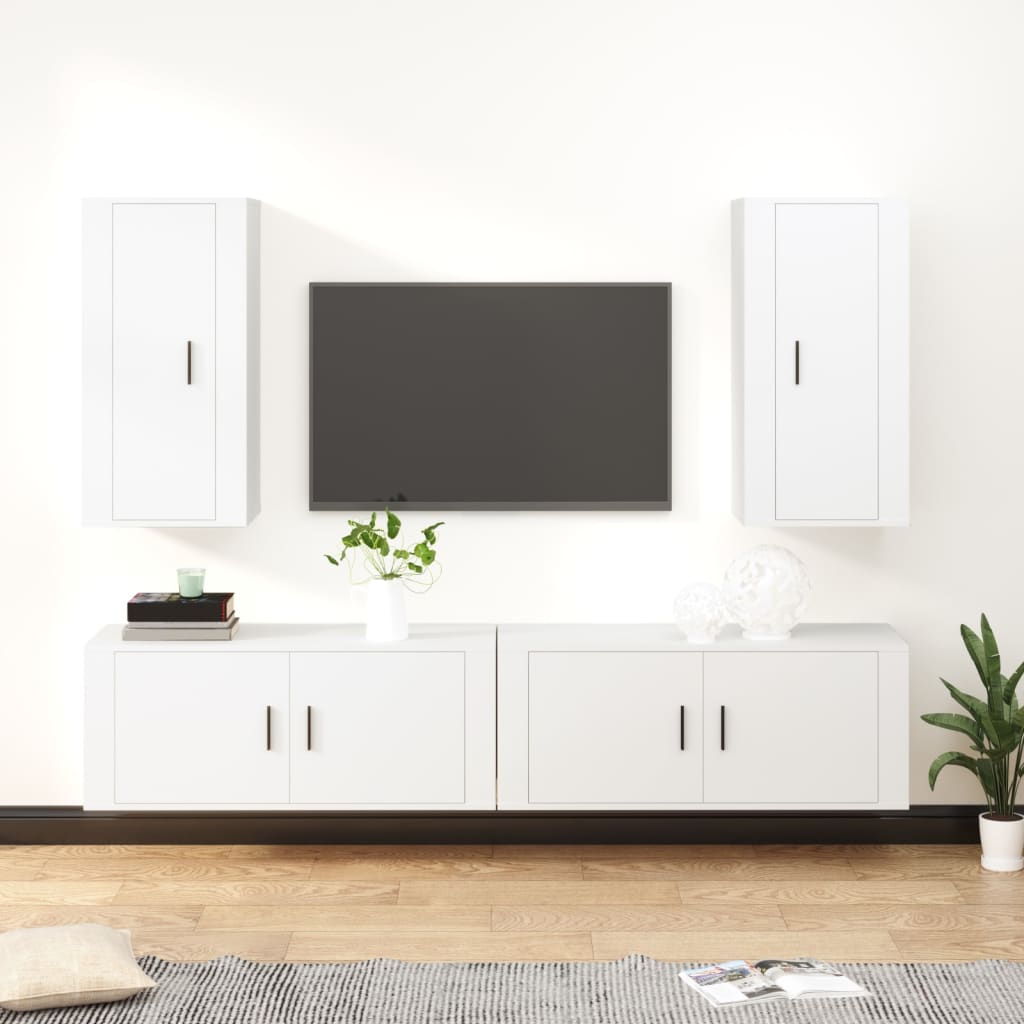 vidaXL 4-delige Tv-meubelset bewerkt hout hoogglans wit
