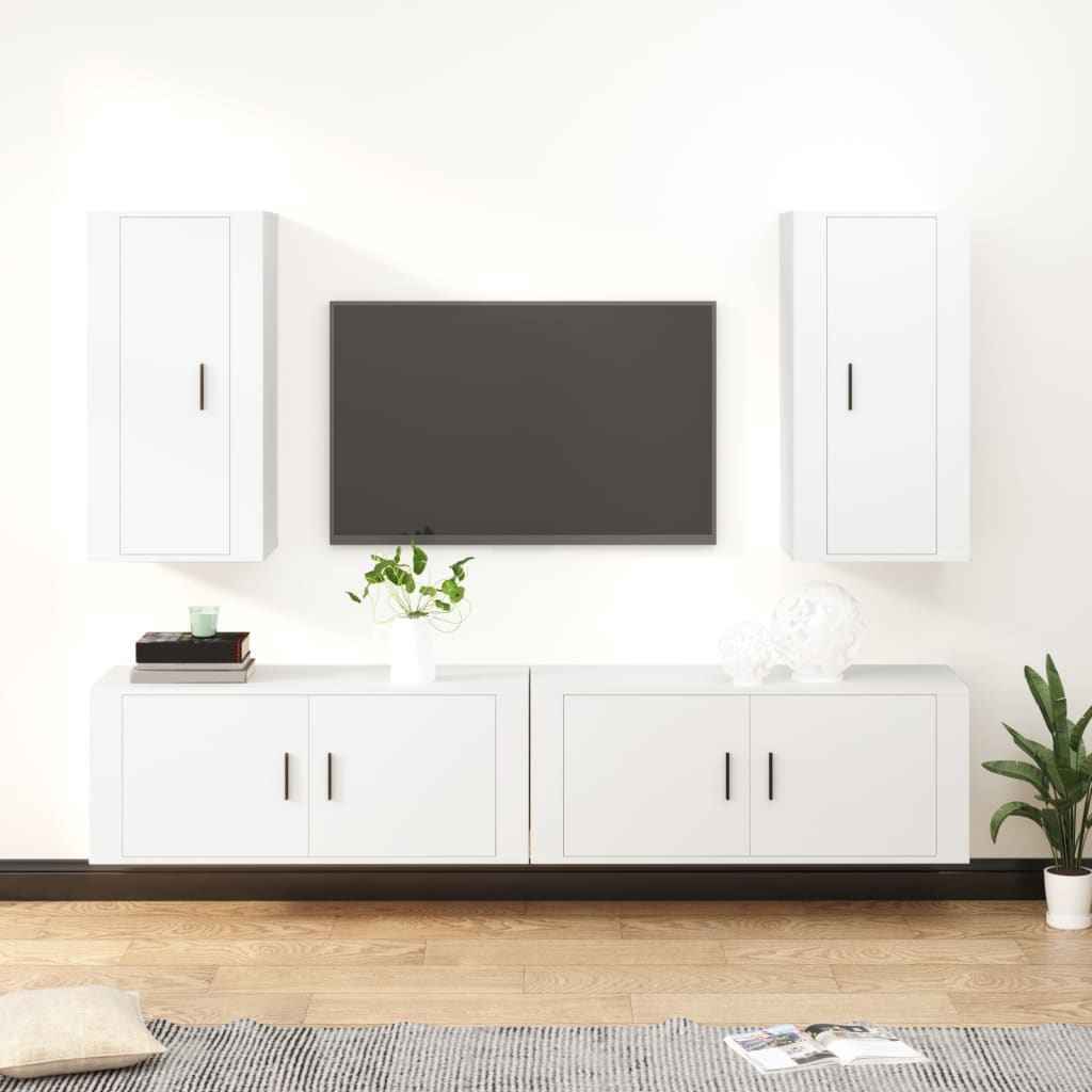 vidaXL 4-delige Tv-meubelset bewerkt hout hoogglans wit