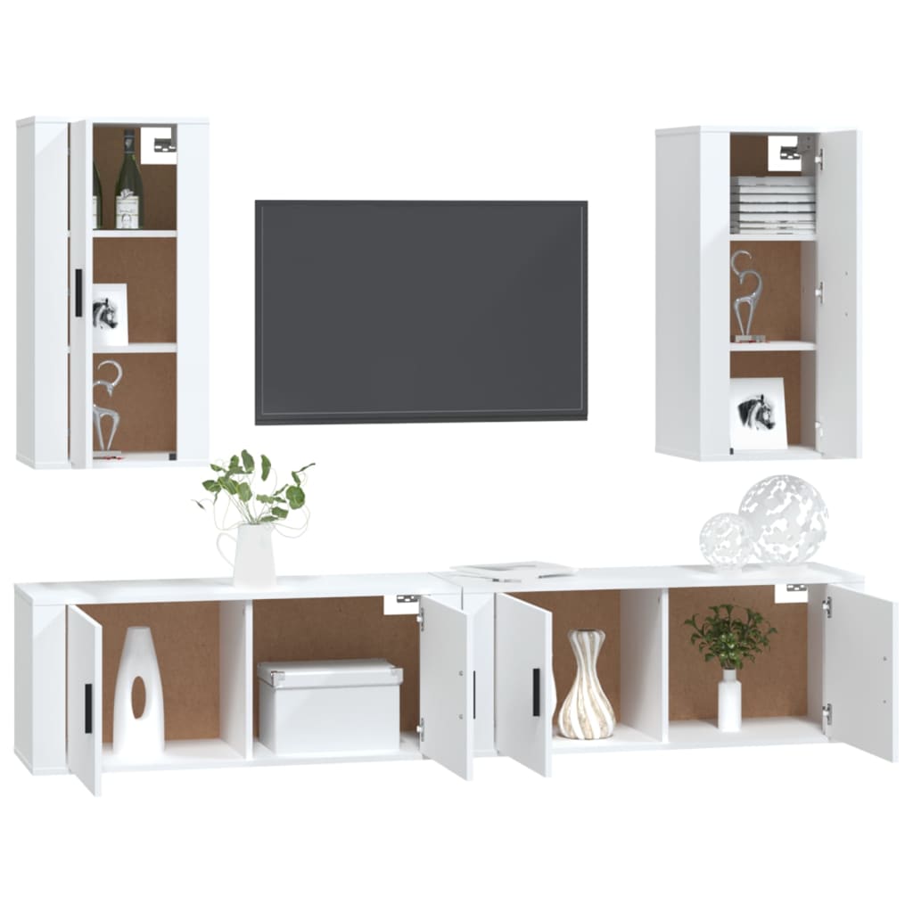 vidaXL 4-delige Tv-meubelset bewerkt hout hoogglans wit