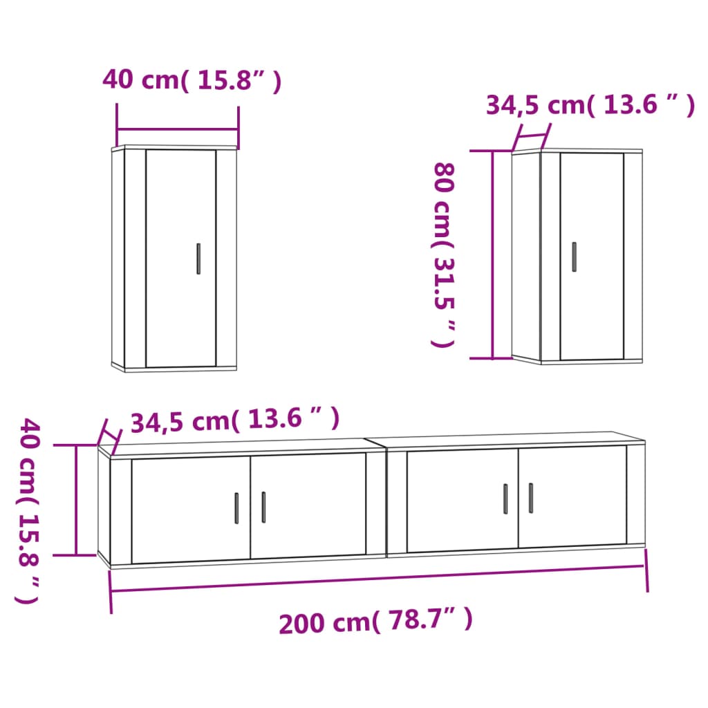 vidaXL 4-delige Tv-meubelset bewerkt hout hoogglans wit