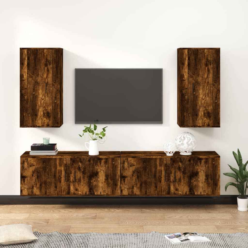vidaXL 4-delige Tv-meubelset bewerkt hout hoogglans wit