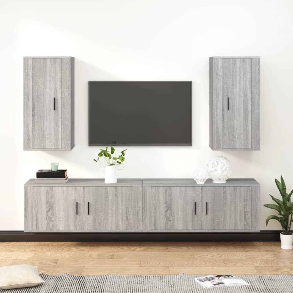 vidaXL 4-delige Tv-meubelset bewerkt hout hoogglans wit