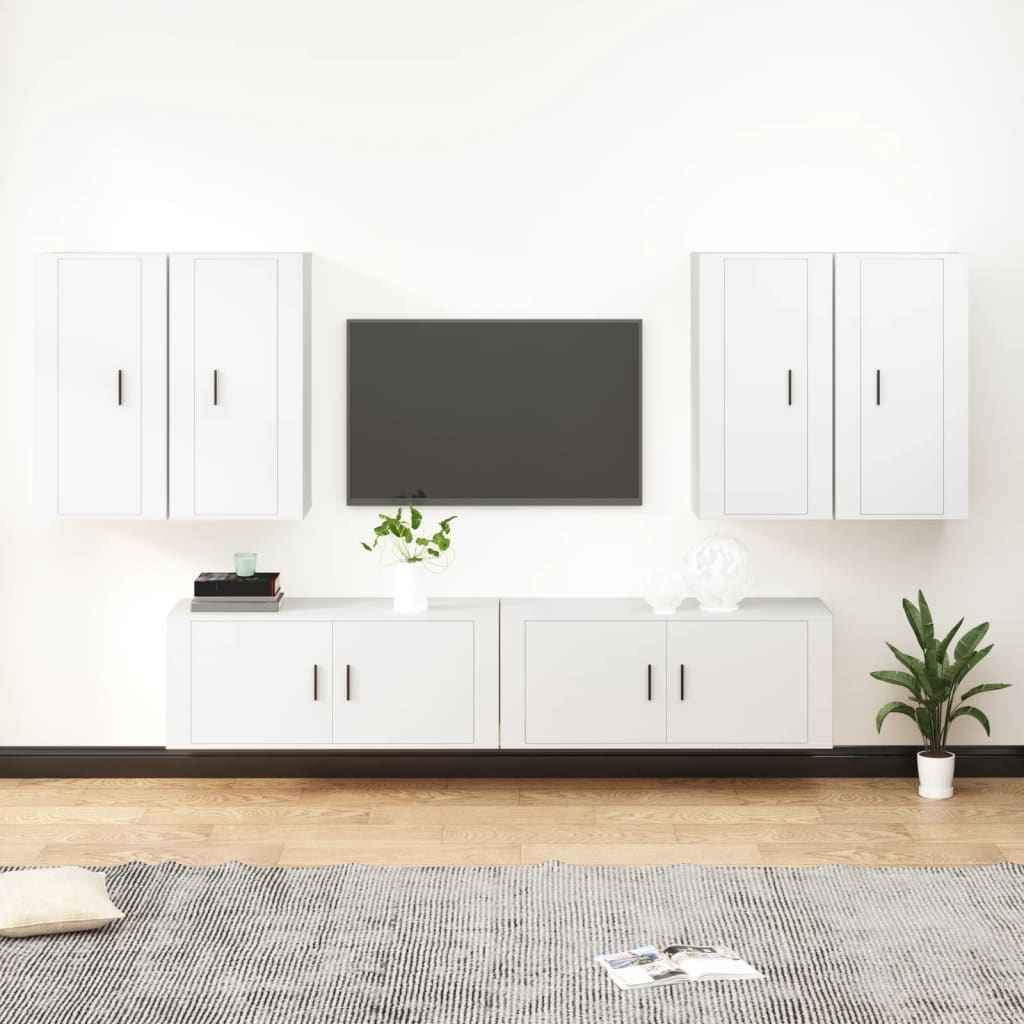 vidaXL 6-delige Tv-meubelset bewerkt hout hoogglans wit