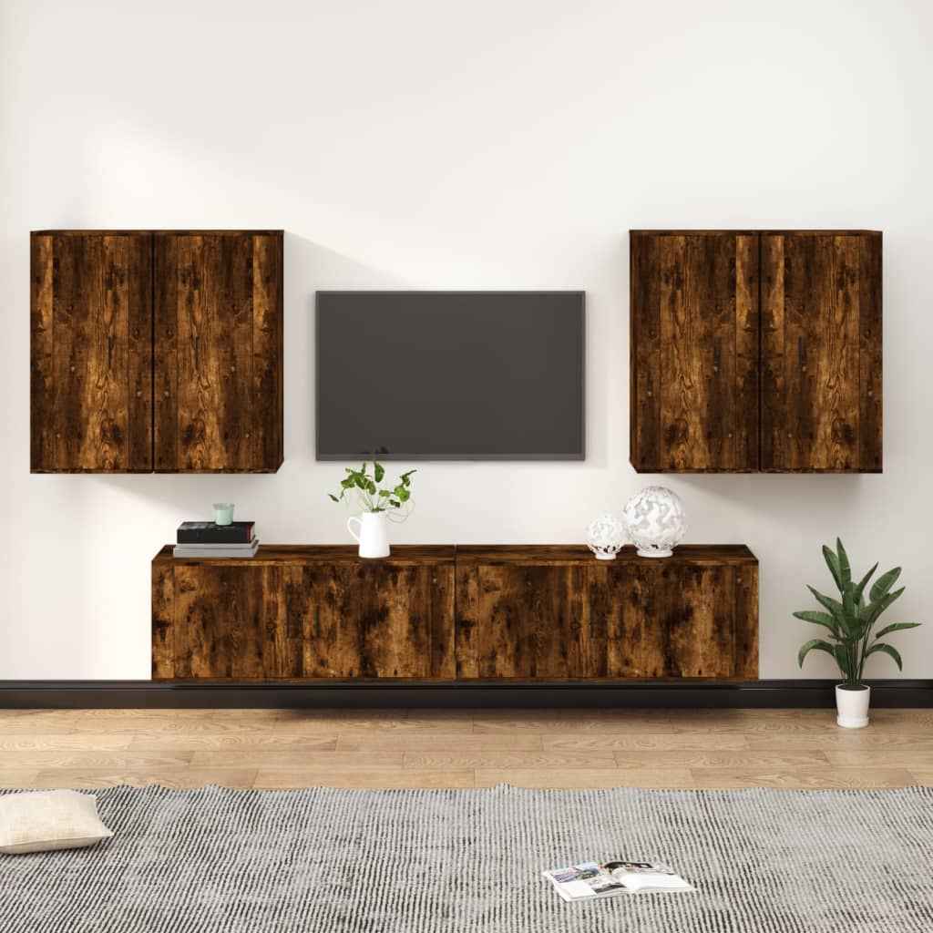 vidaXL 6-delige Tv-meubelset bewerkt hout hoogglans wit
