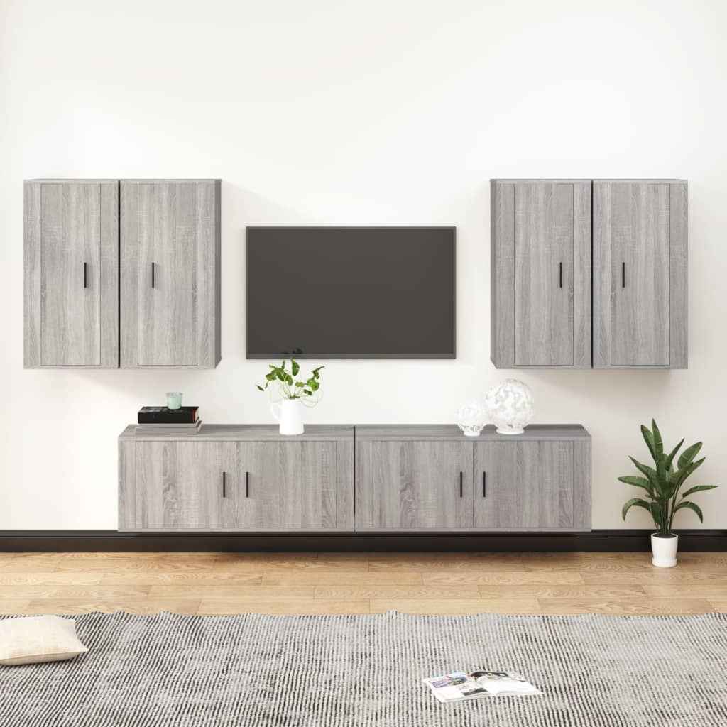 vidaXL 6-delige Tv-meubelset bewerkt hout hoogglans wit