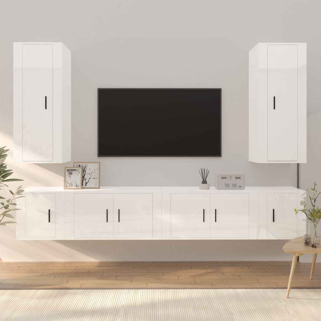 vidaXL 6-delige Tv-meubelset bewerkt hout wit