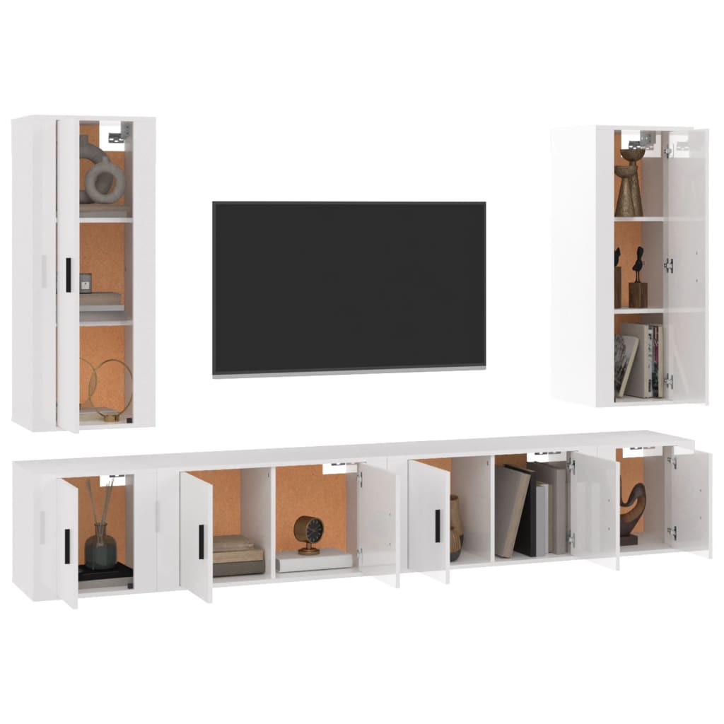 vidaXL 6-delige Tv-meubelset bewerkt hout wit