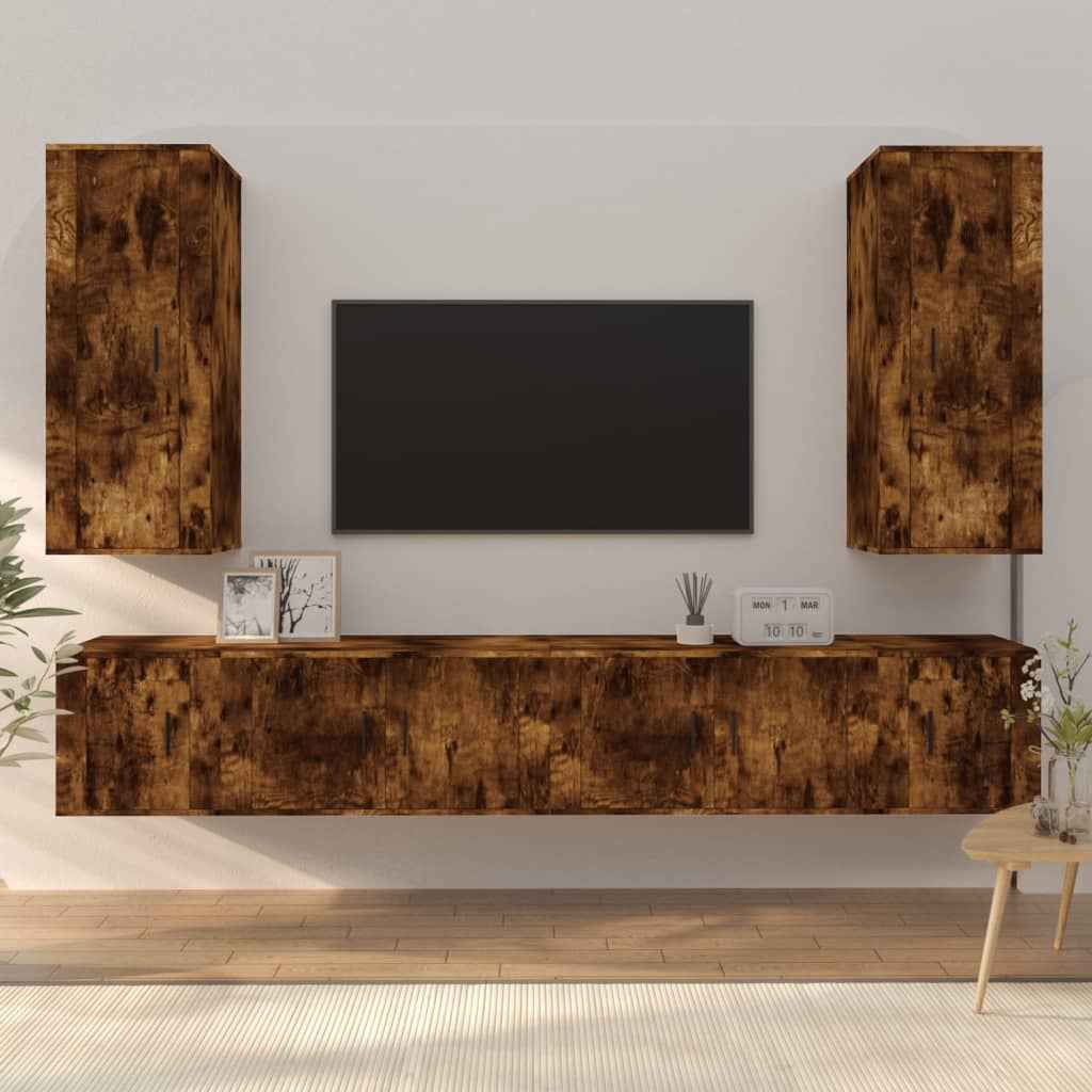 vidaXL 6-delige Tv-meubelset bewerkt hout wit